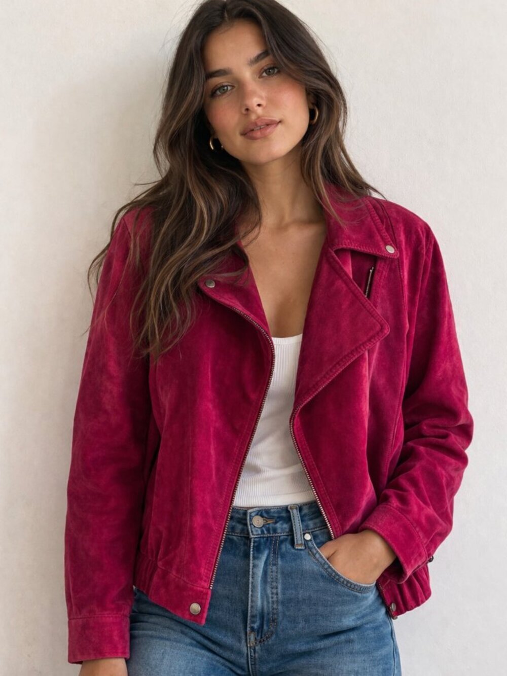 Vintage Casa Nova Magenta Suede Moto Jacket M